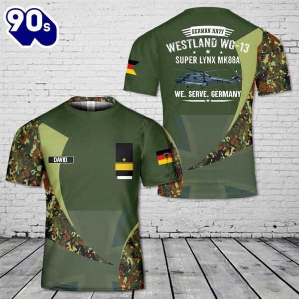 Custom Name and Rank German Navy Westland WG-13 Super Lynx Mk88a 3D T-Shirt