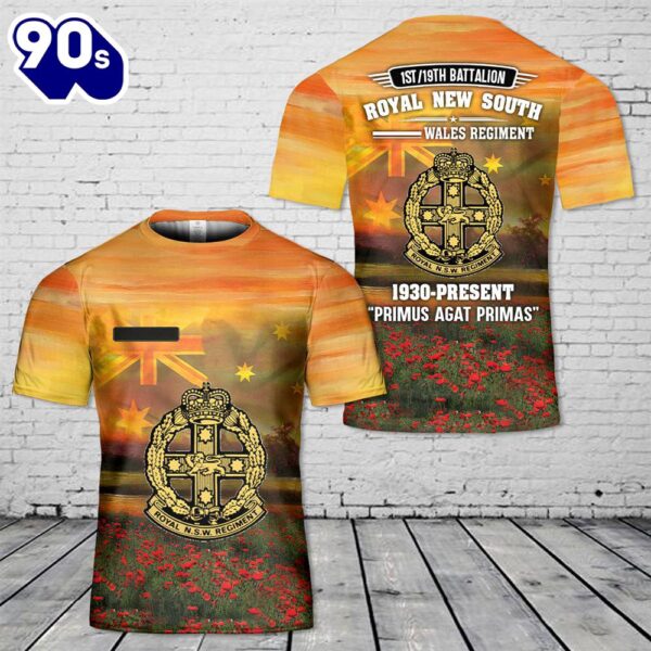 Custom Name Australian Army, 1st19th Battalion, The Royal New South Wales Regiment (119 RNSWR), ANZAC Day Red Poppy T-Shirt 3D