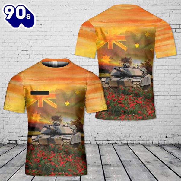 Custom Name Australian Army M1A1 Abrams Main Battle Tank ANZAC Day Red Poppy T-Shirt 3D