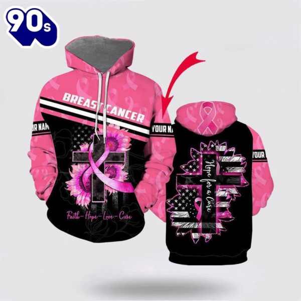 Custom Name Breast Cancer Hope For A Cure All Over Print Hoodie