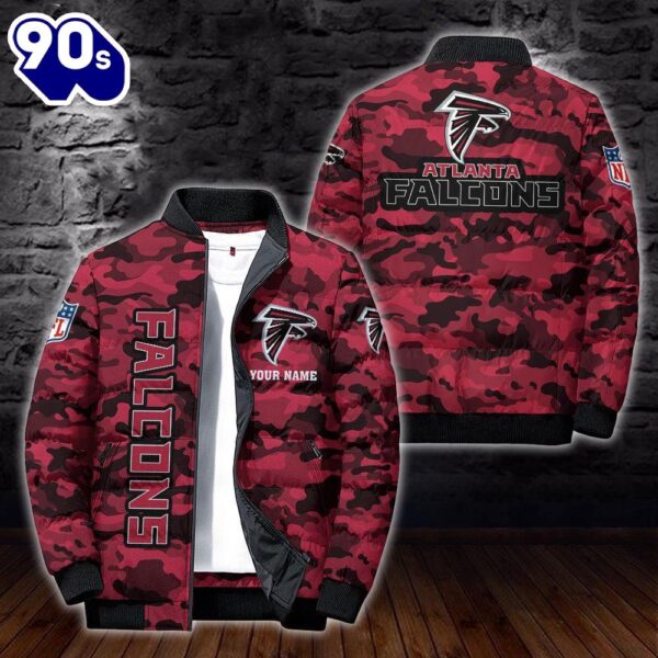 Custom Name Camo Atlanta Falcons Personalized Puffer Jacket  Veteran Puffer Jacket