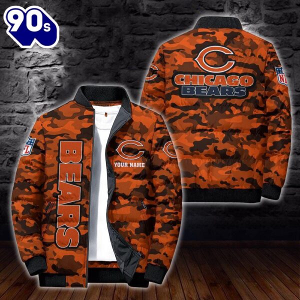 Custom Name Camo Chicago Bears Personalized Puffer Jacket  Veteran Puffer Jacket