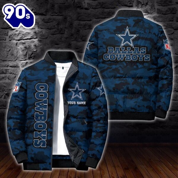 Custom Name Camo Dallas Cowboys Personalized Puffer Jacket  Veteran Puffer Jacket