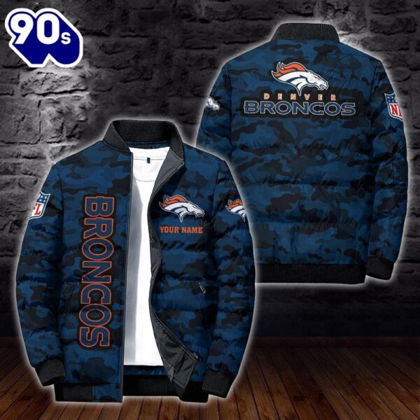 Custom Name Camo Denver Broncos Personalized Puffer Jacket  Veteran Puffer Jacket