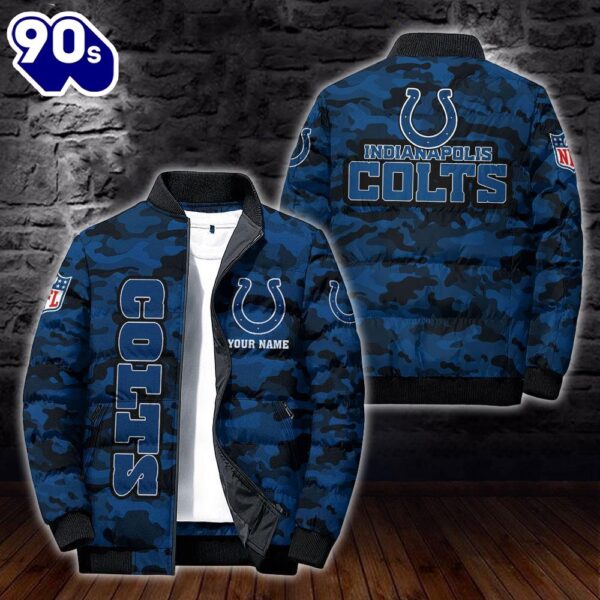 Custom Name Camo Indianapolis Colts Personalized Puffer Jacket  Veteran Puffer Jacket