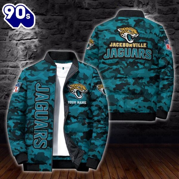 Custom Name Camo Jacksonville Jaguars Personalized Puffer Jacket  Veteran Puffer Jacket