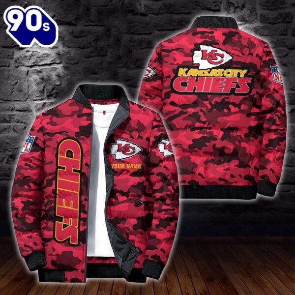 Custom Name Camo Kansas City Chiefs Personalized Puffer Jacket  Veteran Puffer Jacket