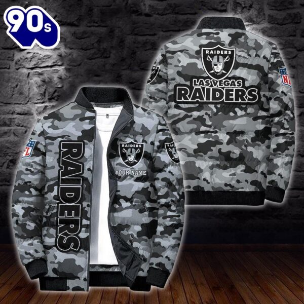 Custom Name Camo Las Vegas Raiders Personalized Puffer Jacket  Veteran Puffer Jacket