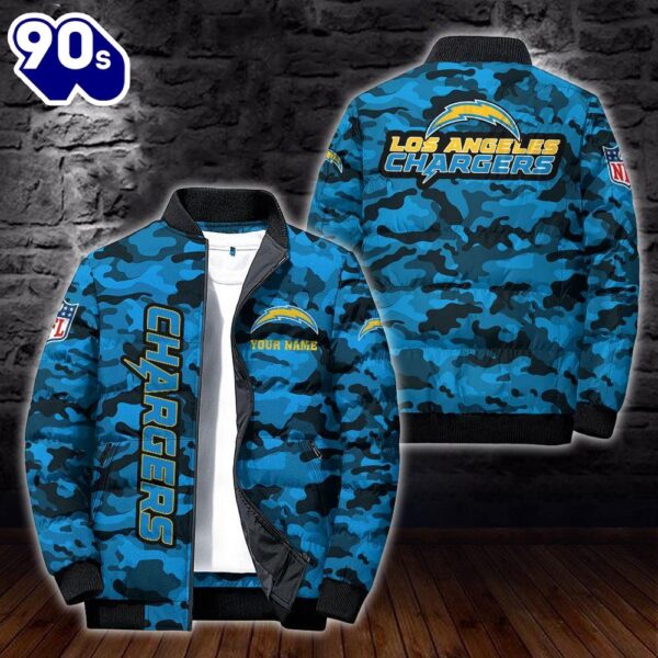 Custom Name Camo Los Angeles Chargers Personalized Puffer Jacket  Veteran Puffer Jacket