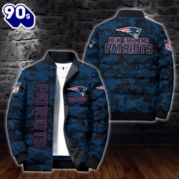 Custom Name Camo New England Patriots Personalized Puffer Jacket  Veteran Puffer Jacket