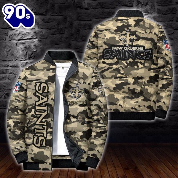 Custom Name Camo New Orleans Saints Personalized Puffer Jacket  Veteran Puffer Jacket