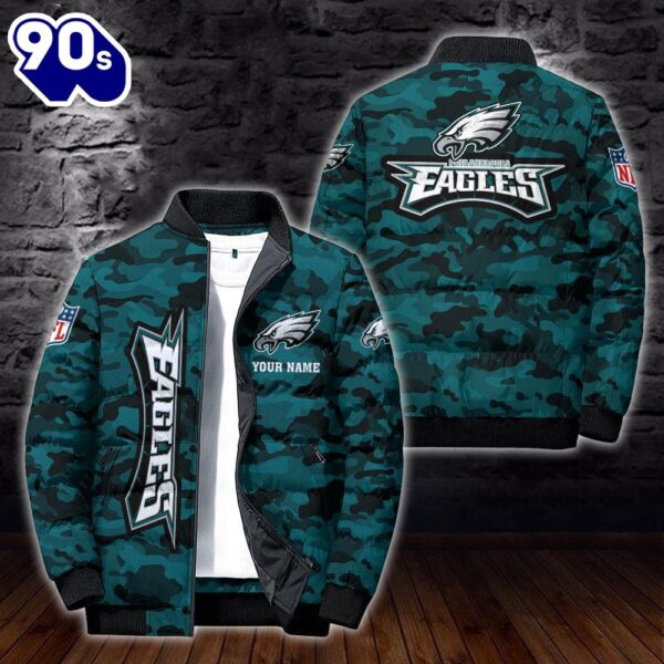 Custom Name Camo Philadelphia Eagles Personalized Puffer Jacket  Veteran Puffer Jacket