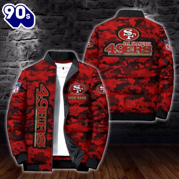 Custom Name Camo San Francisco 49ers Personalized Puffer Jacket  Veteran Puffer Jacket