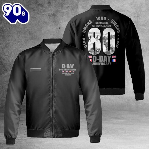 Custom Name D-Day 80th Anniversary 2024 AOP Fleece Bomber Jacket