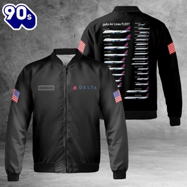 Custom Name Delta Airlines Fleet AOP Fleece Bomber Jacket