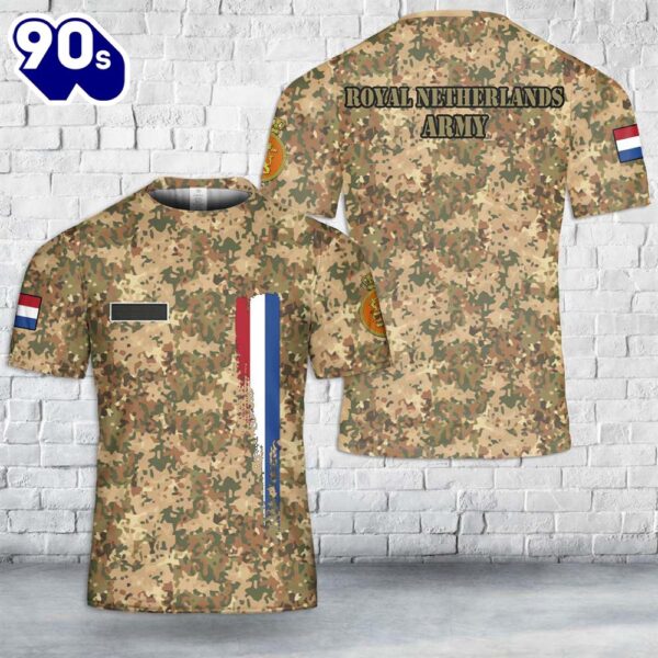 Custom Name Dutch Royal Netherlands Army Fractal Pattern (NFP) Arid Camo T-Shirt 3D