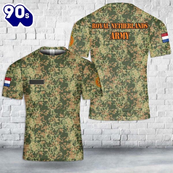 Custom Name Dutch Royal Netherlands Army Fractal Pattern (NFP) Woodland Camo T-Shirt 3D