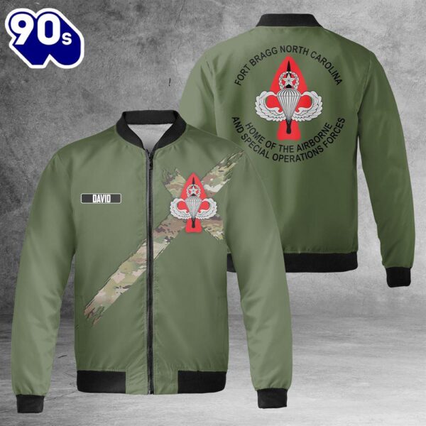 Custom Name Fort Bragg Home Of The Airborne And Special Operations Forces AOP Fleece Bomber Jacket