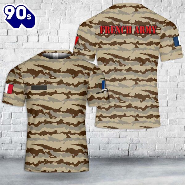 Custom Name French Army Daguet Desert Camo T-Shirt 3D