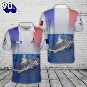 Custom Name French Navy Charles de Gaulle R91 Polo Shirt – Veteran Polo Shirt