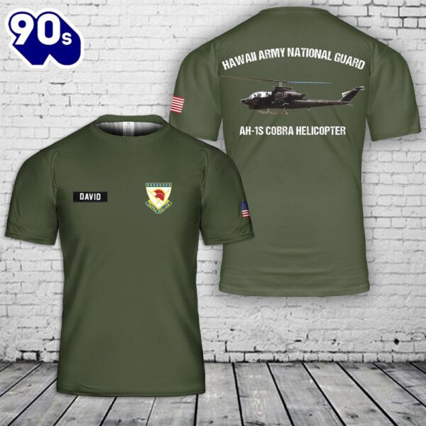 Custom Name Hawaii Army National Guard AH-1S Cobra helicopter 3D T-shirt