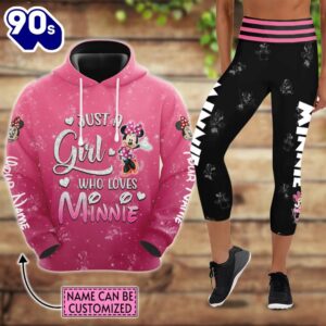 Custom Name Just A Girl Minnie Mouse Hoodie And Capris Leggings Set