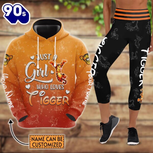 Custom Name Just A Girl Tigger Hoodie And Capris Leggings Set