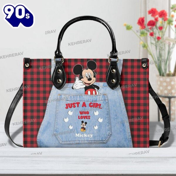 Custom Name Just A Girl Who Loves Mickey Leather Handbag