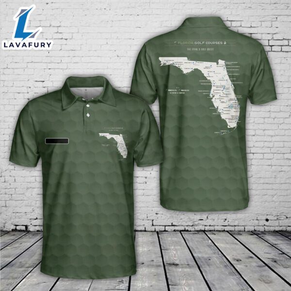 Custom Name Map of Florida Golf Courses Polo Shirt  Gift Christmas