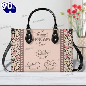 Custom Name Mickey Minnie Best Grandma Ever Leather Handbag