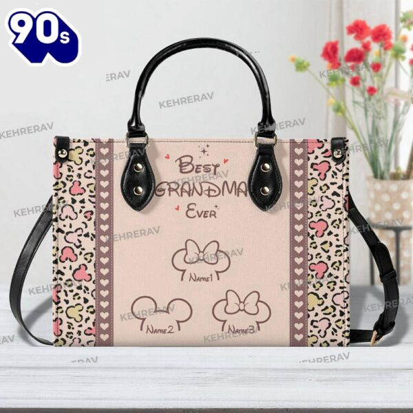 Custom Name Mickey Minnie Best Grandma Ever Leather Handbag