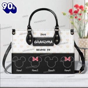 Custom Name Mickey This Grandma Belong To Leather Handbag