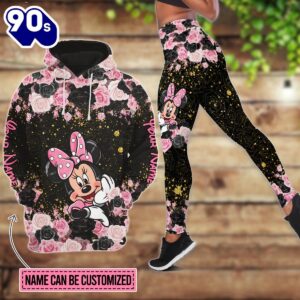 Custom Name Minnie Floral Hoodie And Leggings Set