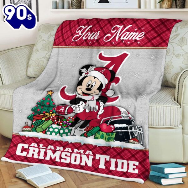 Custom Name NCAA Alabama Crimson Tide Mickey Christmas Fleece Blanket