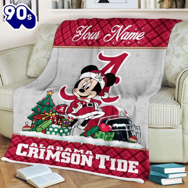 Custom Name NCAA Alabama Crimson Tide Minnie Christmas Fleece Blanket