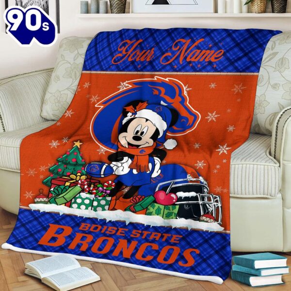 Custom Name NCAA Boise State Broncos Mickey Christmas Fleece Blanket