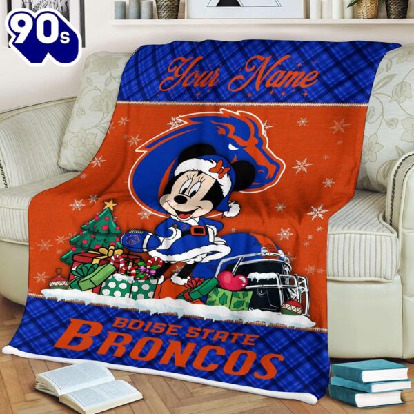 Custom Name NCAA Boise State Broncos Minnie Christmas Fleece Blanket