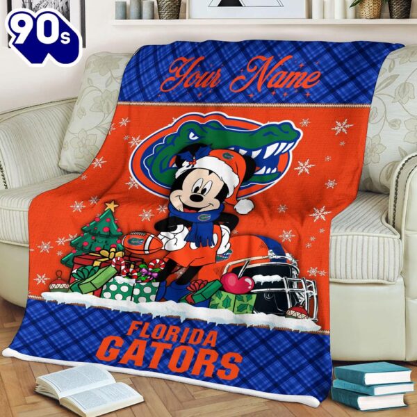 Custom Name NCAA Florida Gators Mickey Christmas Fleece Blanket