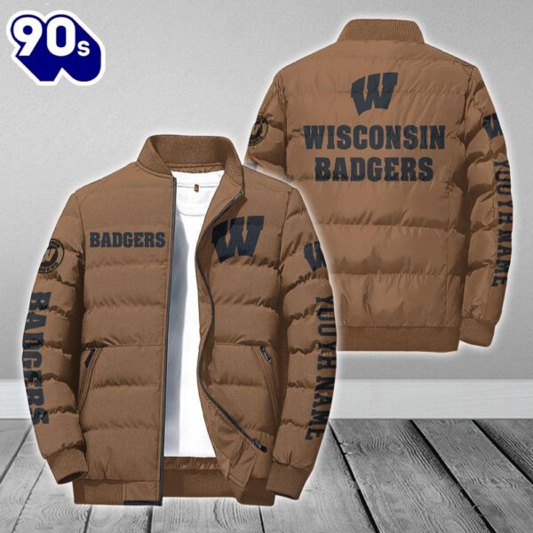 Custom Name NCAA Wisconsin Badgers Personalized Puffer Jacket Veteran Puffer Jacket