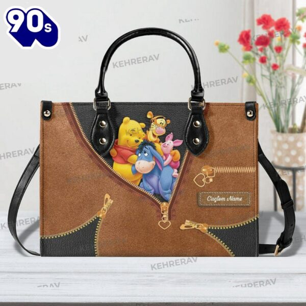 Custom Name Pooh & Friends Leather Handbag