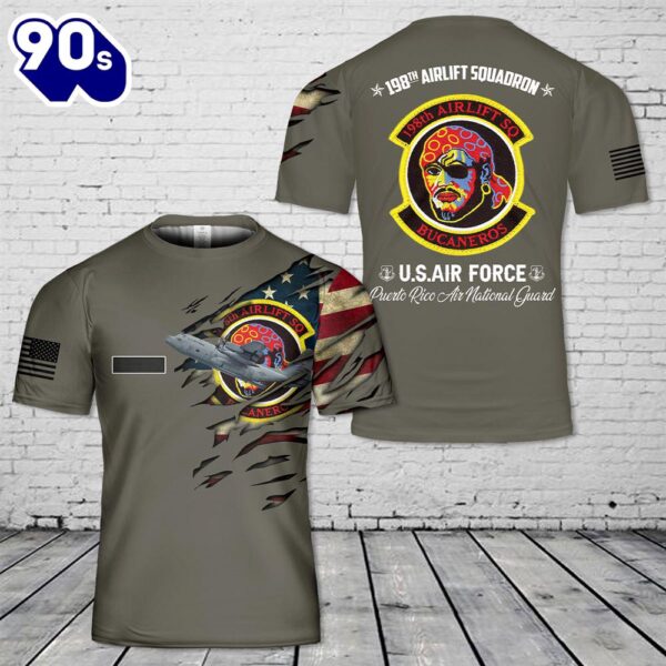 Custom Name Puerto Rico Air National Guard 198th Airlift Squadron WC-130H Hercules Flag T-Shirt 3D , Veteran Shirt