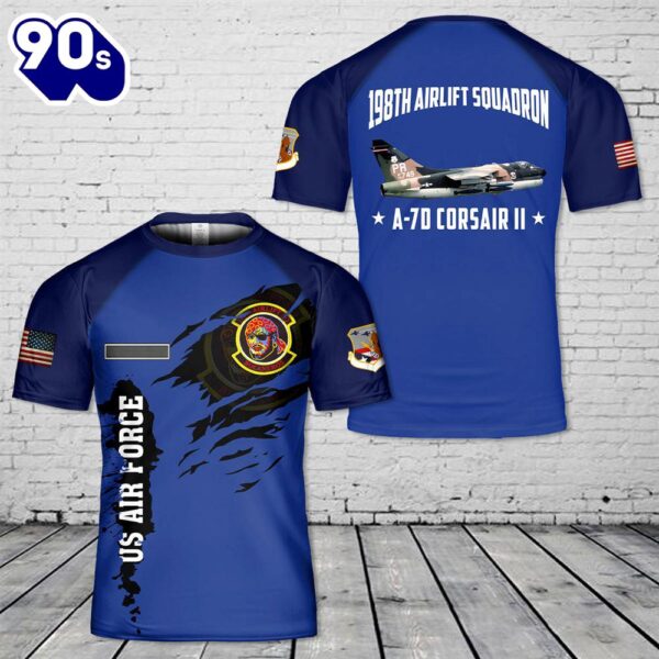 Custom Name Puerto Rico Air National Guard A-7D Corsair II 198th Airlift Squadron T-Shirt 3D 1 , Veteran Shirt