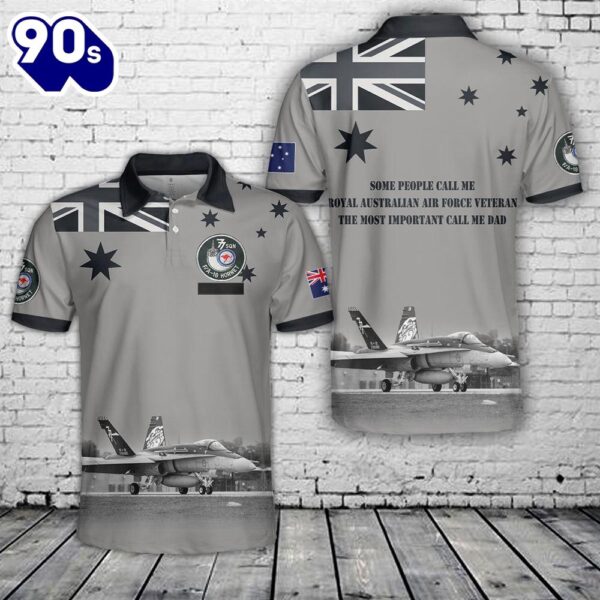 Custom Name Royal Australian Air Force FA-18A Hornet A21-39 No. 77 Squadron, Father’s Day AOP Polo Shirt – Veteran Polo Shirt