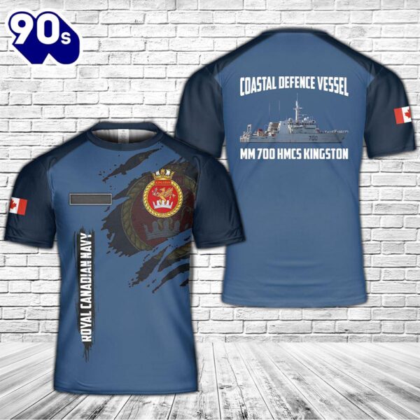 Custom Name Royal Canadian Navy Marine Royale Canadienne Coastal Defence Vessel MM 700 HMCS Kingston 3D T-shirt