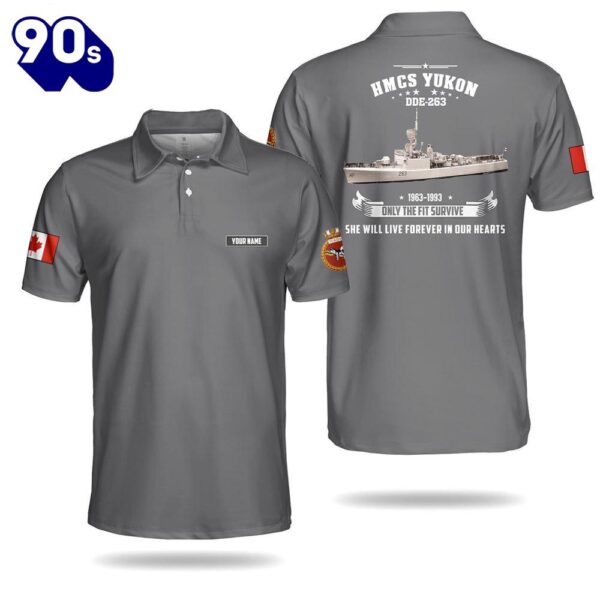 Custom Name Royal Canadian Navy RCN HMCS Yukon (DDE 263) Mackenzie-class destroyer Polo Shirt – Veteran Polo Shirt