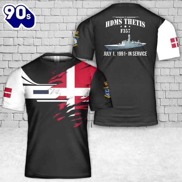 Custom Name Royal Danish Navy HDMS Thetis (F357) T-Shirt 3D