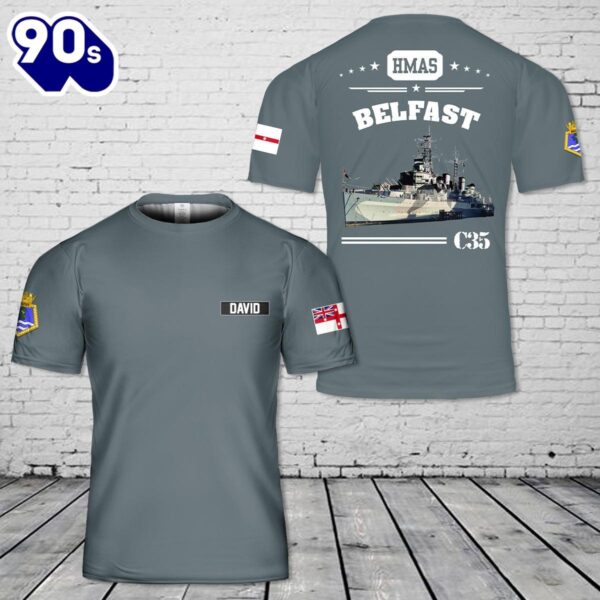 Custom Name Royal Navy HMS Belfast (C35) 3D T-shirt