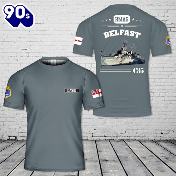 Custom Name Royal Navy HMS Belfast (C35) 3D T-shirt_new1_new2