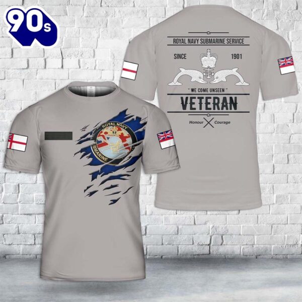 Custom Name Royal Navy Submarine Veteran Badge T-Shirt 3D