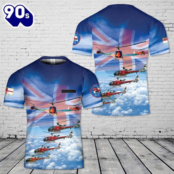 Custom Name Royal Navy The Sharks Helicopter Display Team from 1975 to 1992 T-Shirt 3D